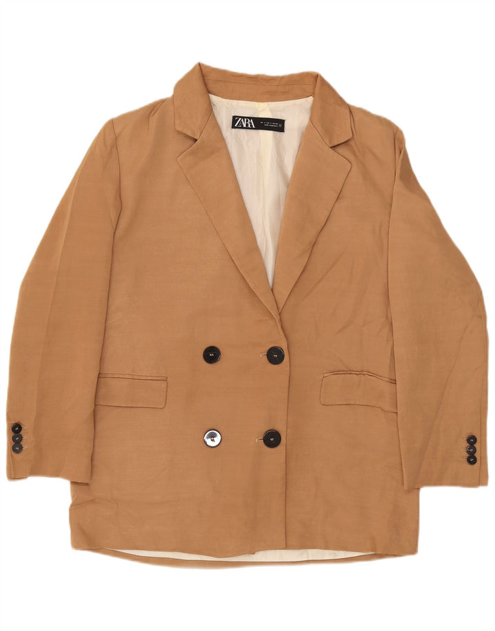 ZARA Chaqueta Blazer Extragrande con Doble Botonadura para Mujer UK 10 Small Beige