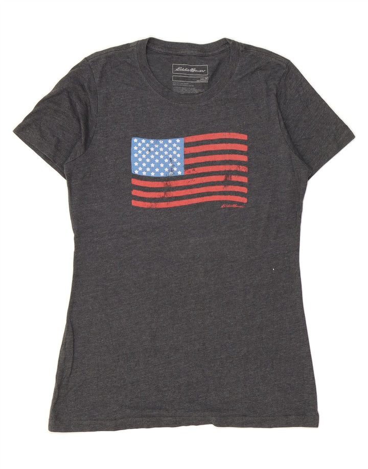 EDDIE BAUER Womens Graphic T-Shirt Top UK 12 Medium Grey Cotton Vintage Eddie Bauer and Second-Hand Eddie Bauer from Messina Hembry 