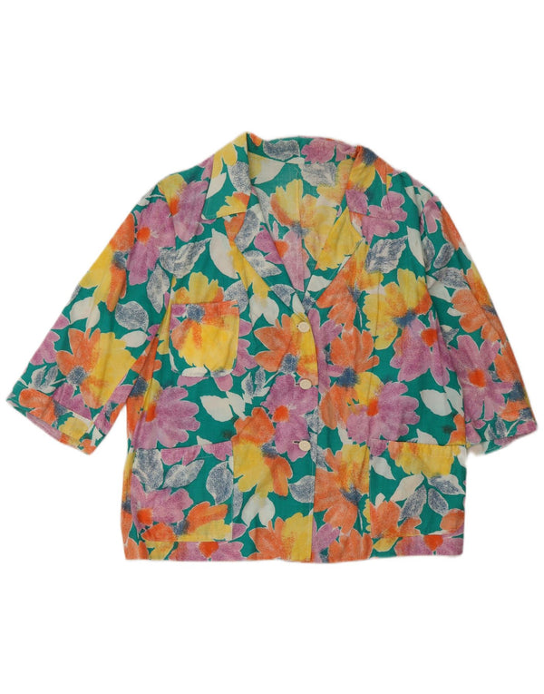 Vintage mujer 3 botones Blazer chaqueta Reino Unido 16 grande multicolor floral