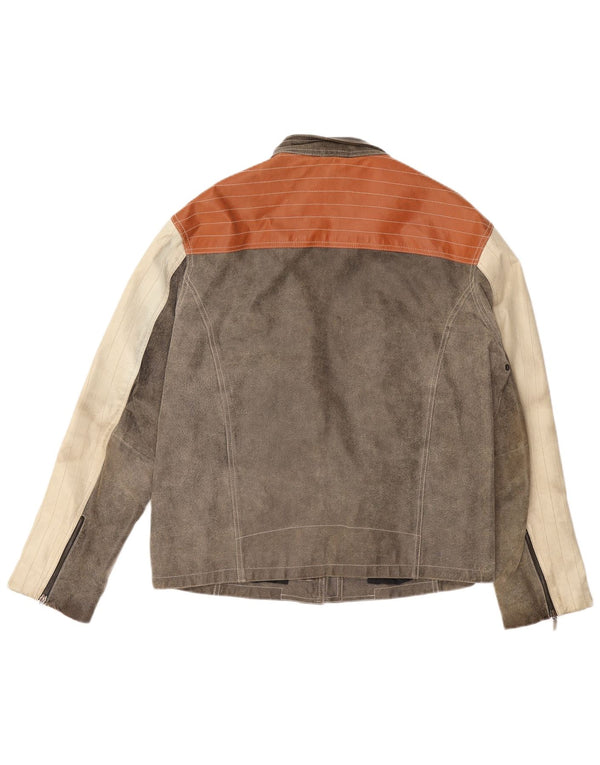 EXPLORER Chaqueta de cuero para hombre UK 40 Large Gris Colorblock Leather