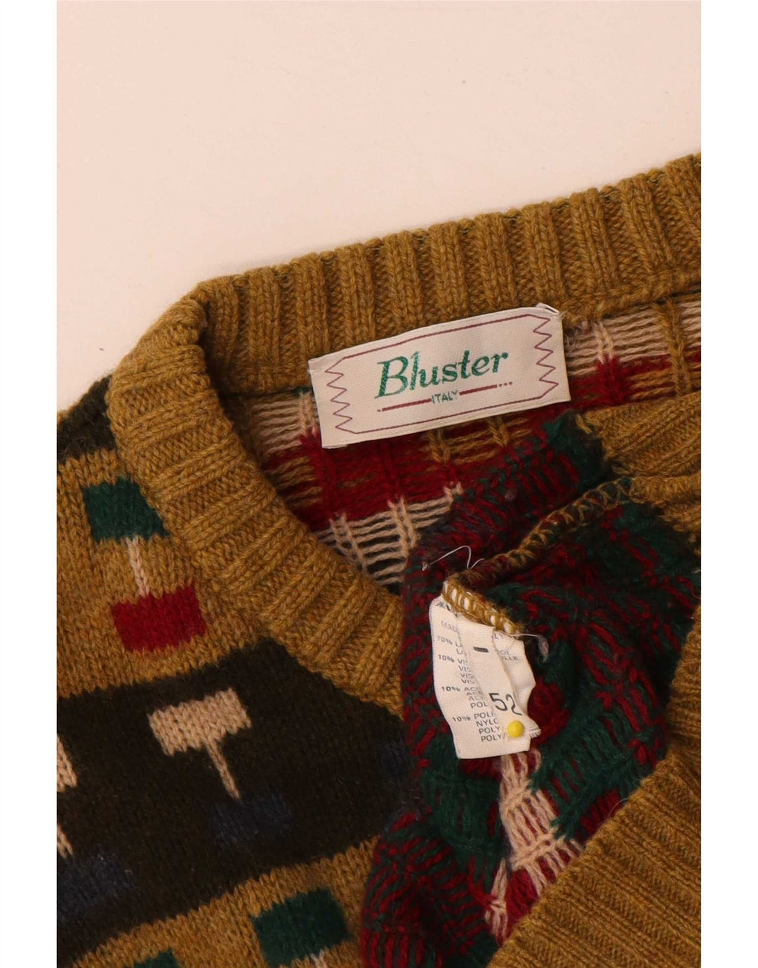 Bluster Jersey De Cuello Redondo Para Hombre IT 52 Large Marrón Geométrico De Lana