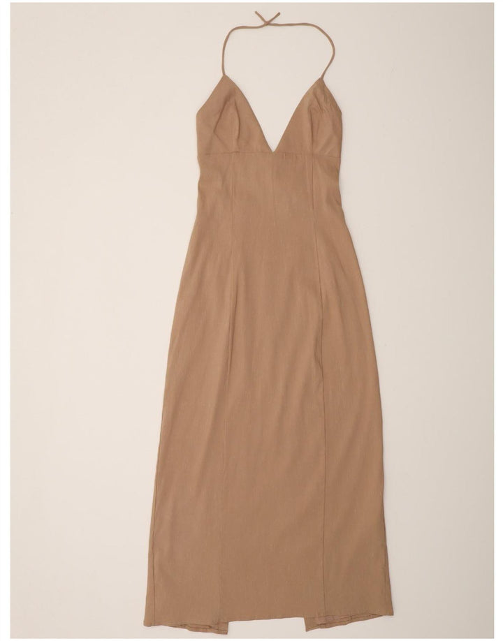 Zara Mujer Vestido Halter UK 8 Pequeño Lino Beige