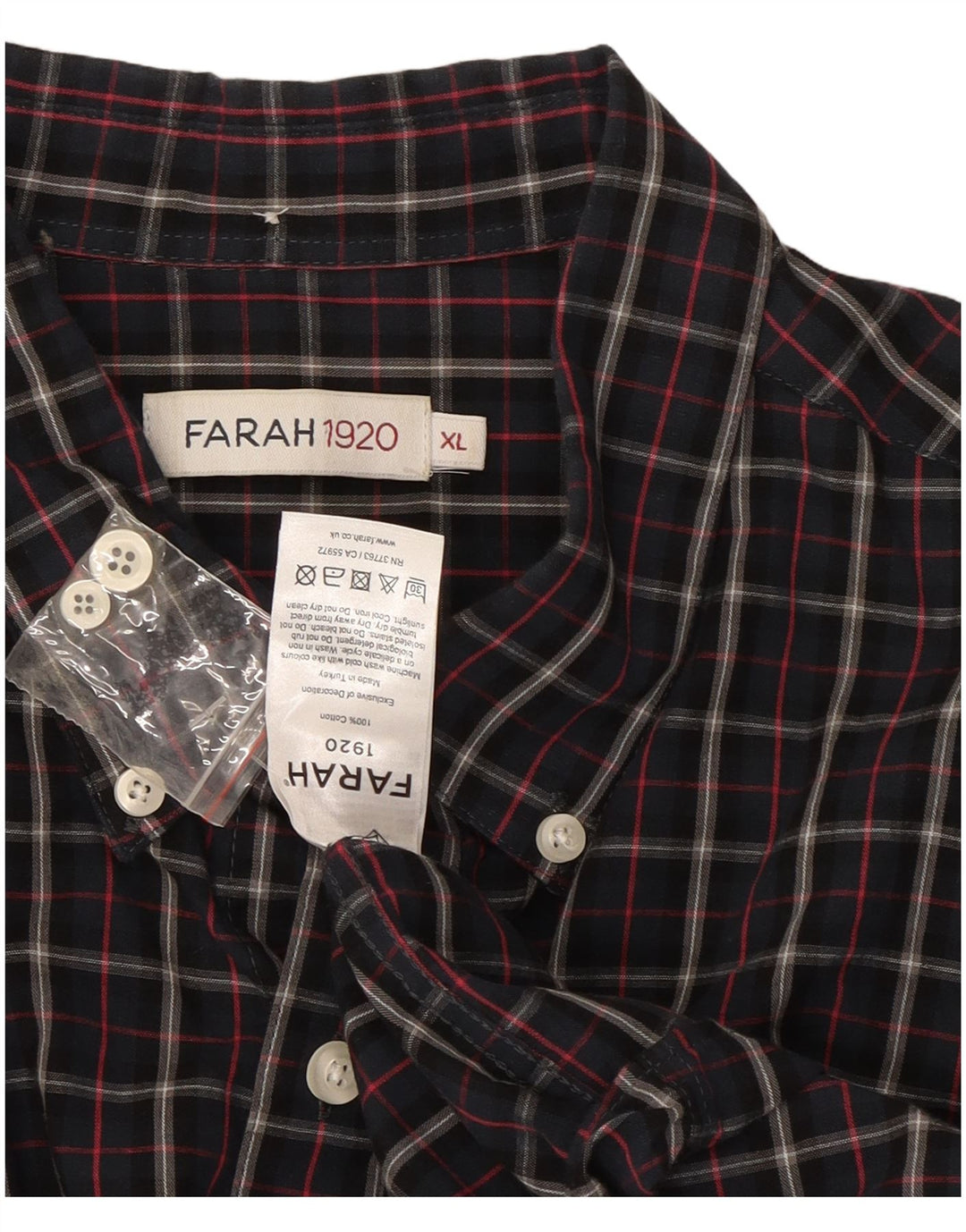 Farah Camisa Hombre XL Azul Marino Cuadros Algodón