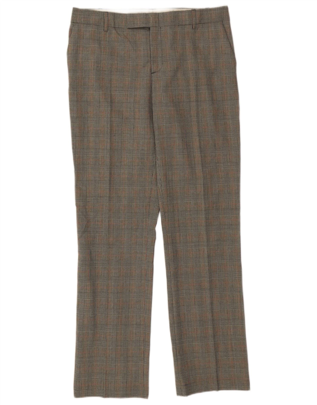 Zara Mujer Pantalón Traje Recto W32 L31 Gris Pata De Gallo Clásico