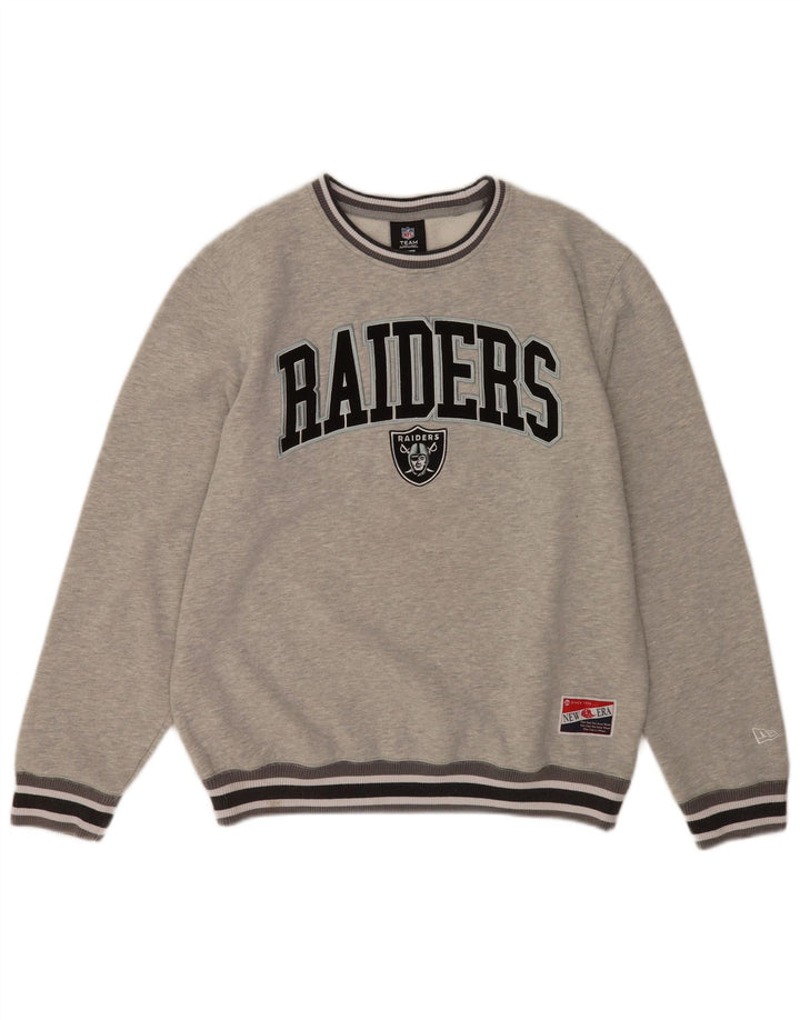 New Era Hombre Raiders Graphic Sudadera Jumper Algodón A Rayas Gris Medio