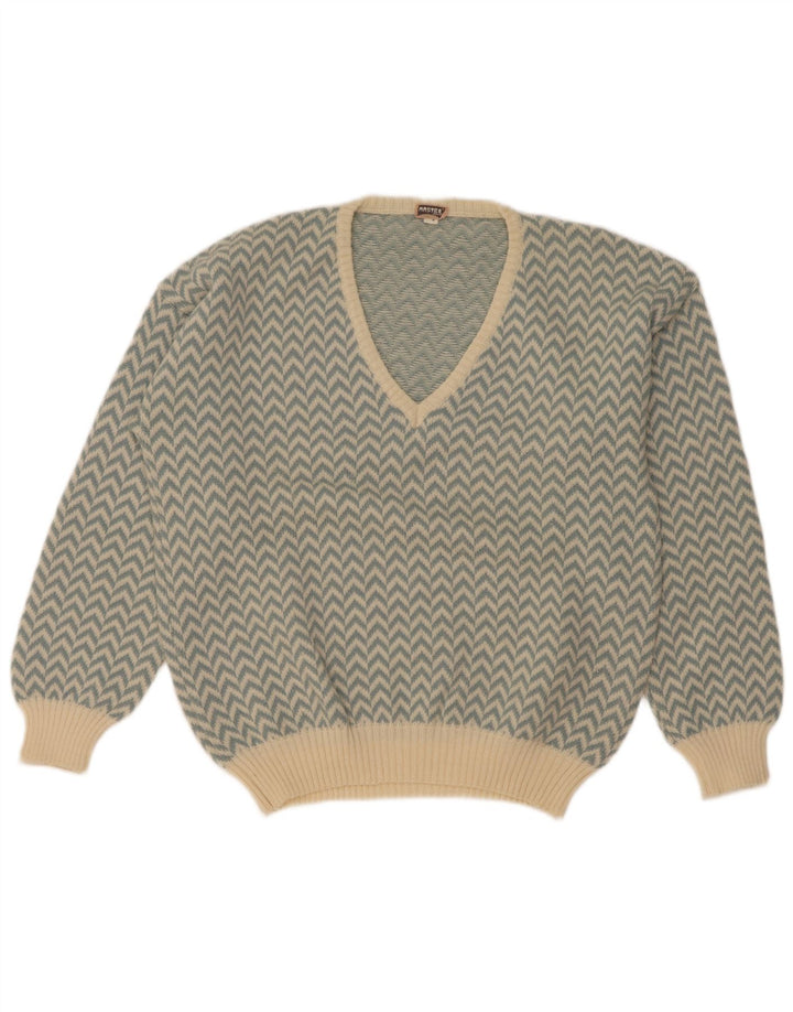 Master Suéter tipo jersey con cuello en V para mujer UK 44 Medium Blue Chevron