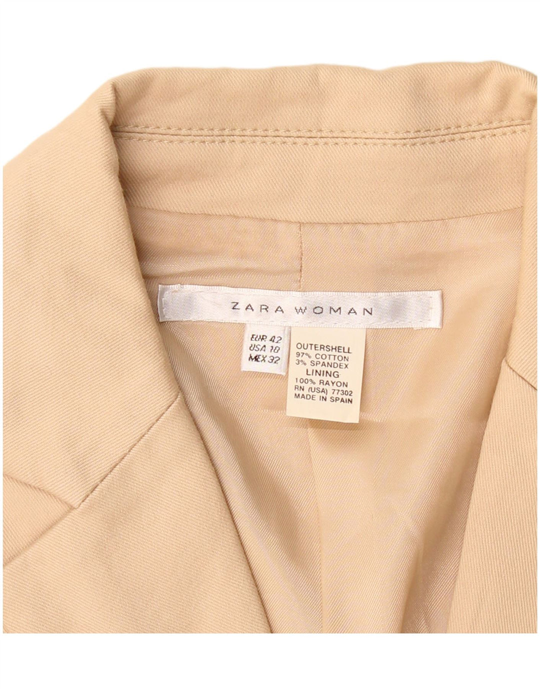 ZARA Chaqueta Blazer De 2 Botones Para Mujer EU 42 Grande Algodón Beige