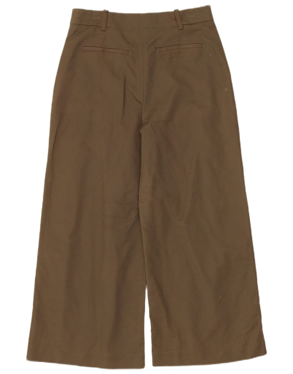 ZARA Womens Wide Leg Cropped Trousers XS W24 L24 Khaki Cotton