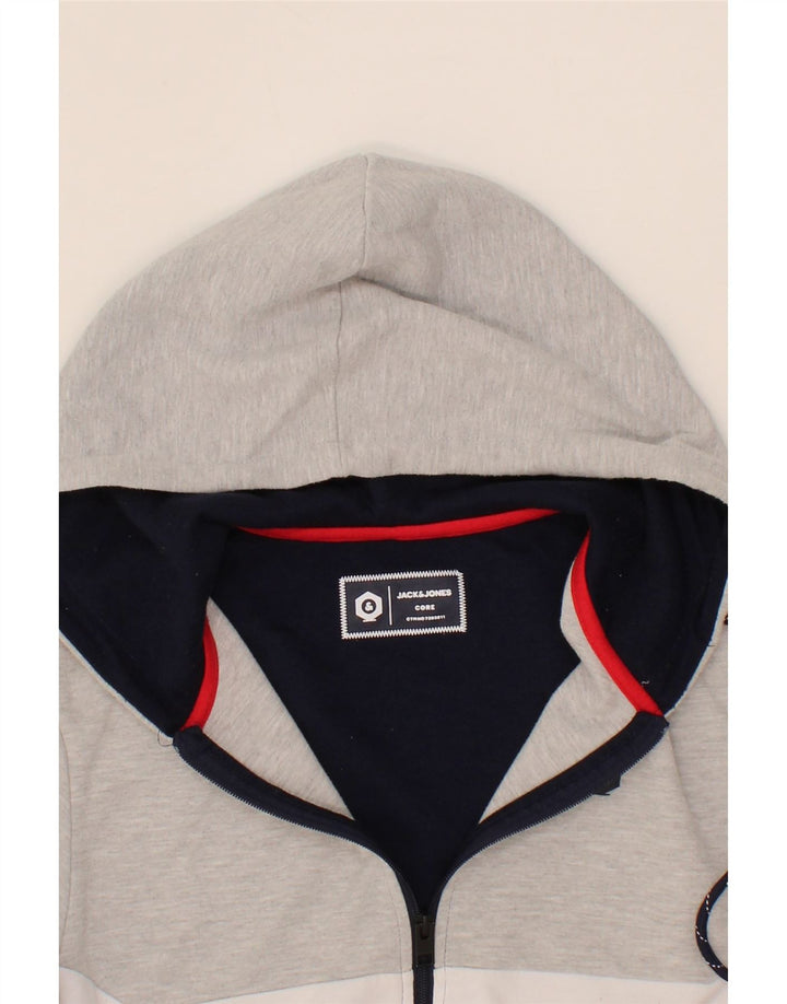 JACK & JONES Mens Zip Hoodie Sweater Small Navy Blue Colourblock Polyester Vintage Jack & Jones and Second-Hand Jack & Jones from Messina Hembry 