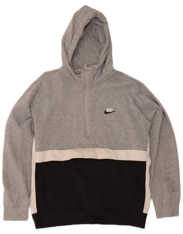 Nike Jersey con capucha y cuello con cremallera para hombre, talla grande, algodón gris color block