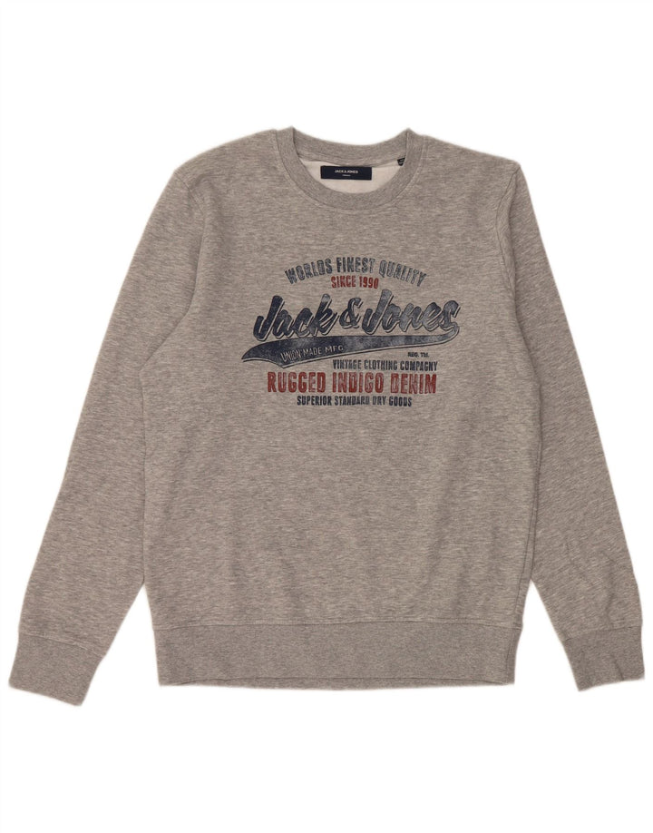 JACK & JONES Hombre Sudadera Gráfica Jersey De Algodón Moteado Gris Medio