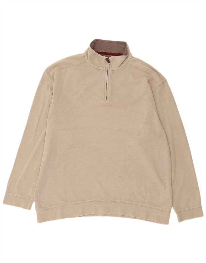Marks & Spencer Hombre Azul Harbor Zip Neck Sudadera Jumper Large Beige