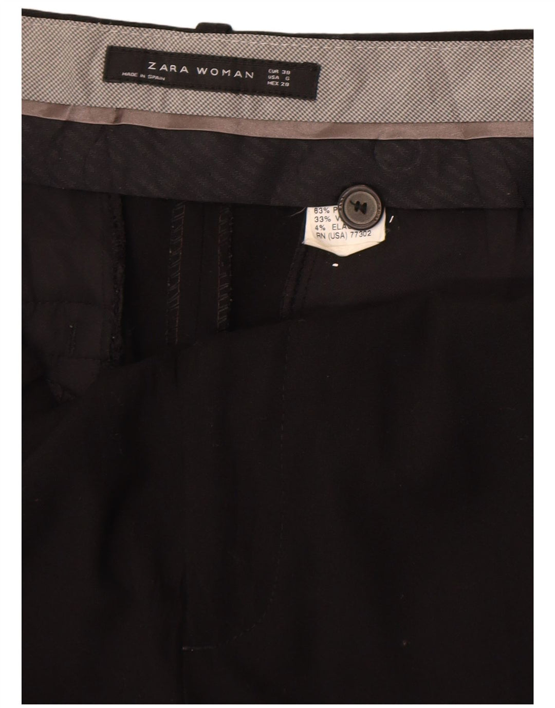 Zara Pantalón chino recto para mujer EU 38 Small W28 L31 Poliéster negro