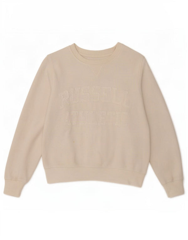 Russell Athletic - Sudadera gráfica para mujer (talla 40), color blanco apagado