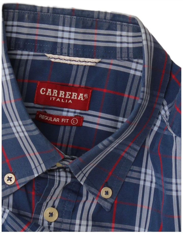 CARRERA Camisa de manga corta de ajuste regular para hombre a cuadros azules grandes