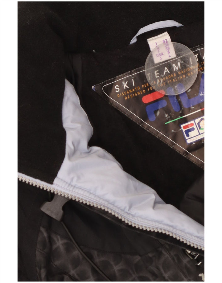 FILA Chaqueta de esquí con capucha de gran tamaño para mujer US 6 Mediana Negra Geométrica