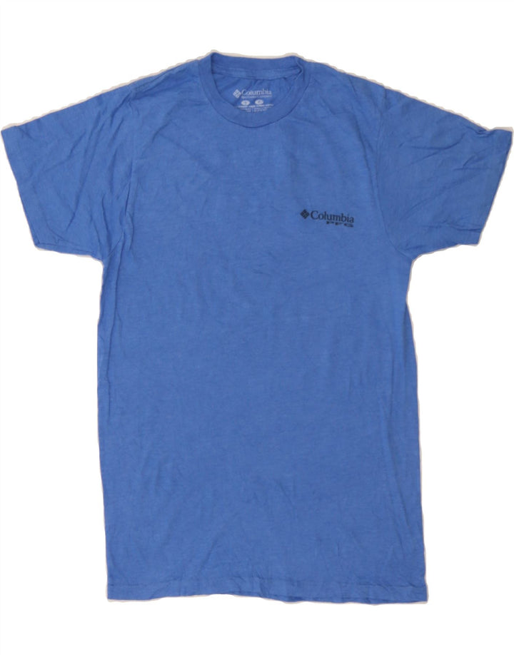 COLUMBIA Mens Graphic T-Shirt Top Small Blue Cotton Vintage Columbia and Second-Hand Columbia from Messina Hembry 