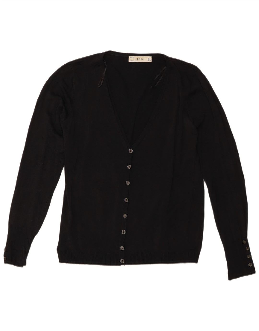 Zara Mujer Basic Crop Cardigan Top UK 44 Large Viscosa Negra