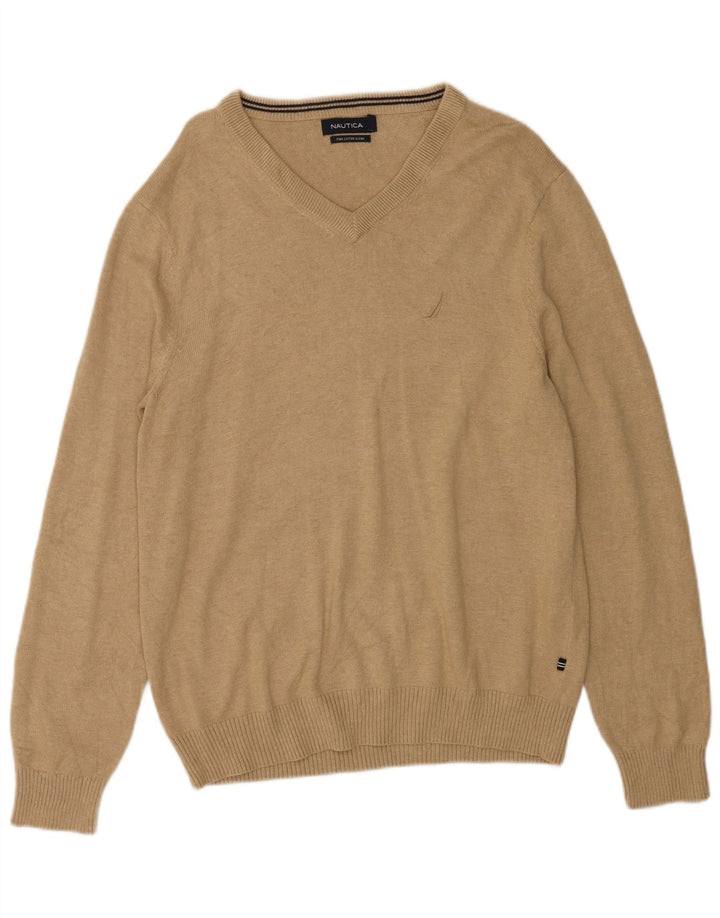 NAUTICA Jersey con Cuello en V para Hombre Algodón Beige Medio
