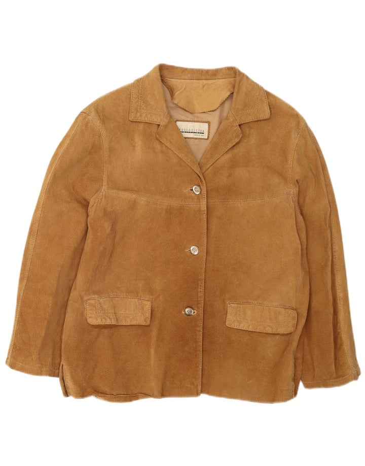 Rossodisera Chaqueta Blazer de Ante con 3 Botones para Mujer UK 44 Medium Beige