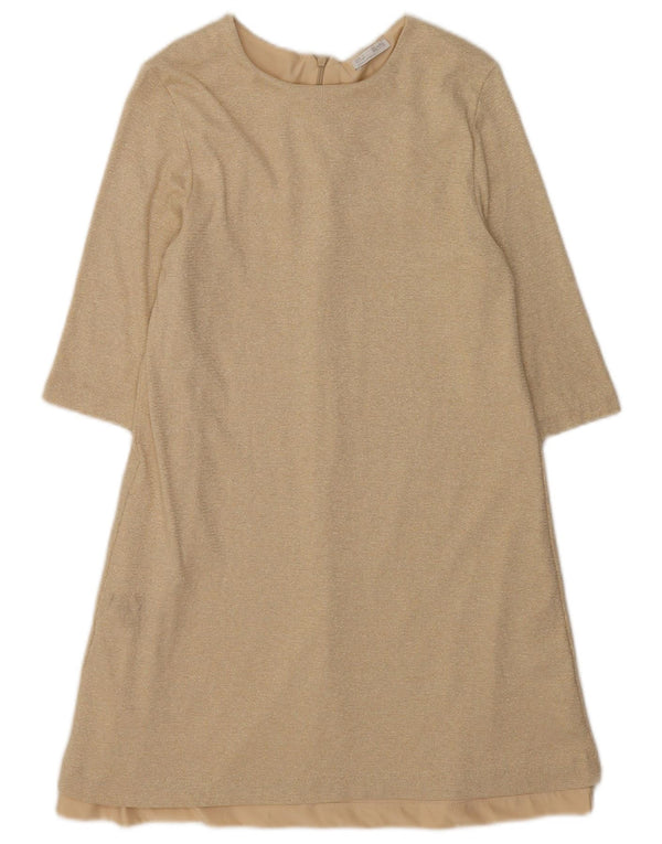 Zara Mujer Vestido Acampanado Manga 3/4 UK 42 Viscosa Beige Medio