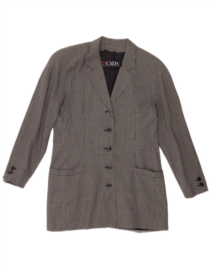 ESCADA Womens 5 Button Blazer Jacket EU 42 Large Navy Blue Houndstooth