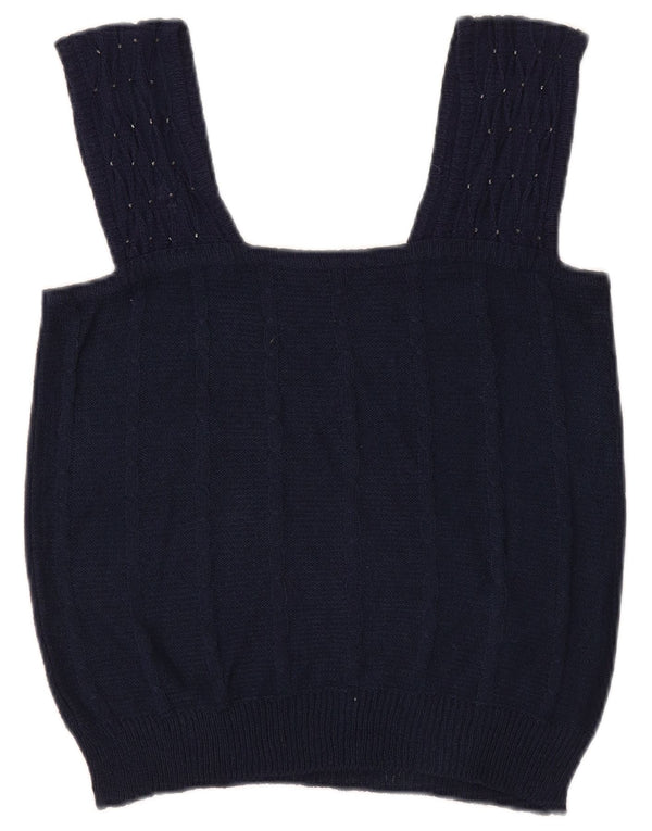 Vintage mujeres crop punto Cami Top Reino Unido 8 pequeño azul marino