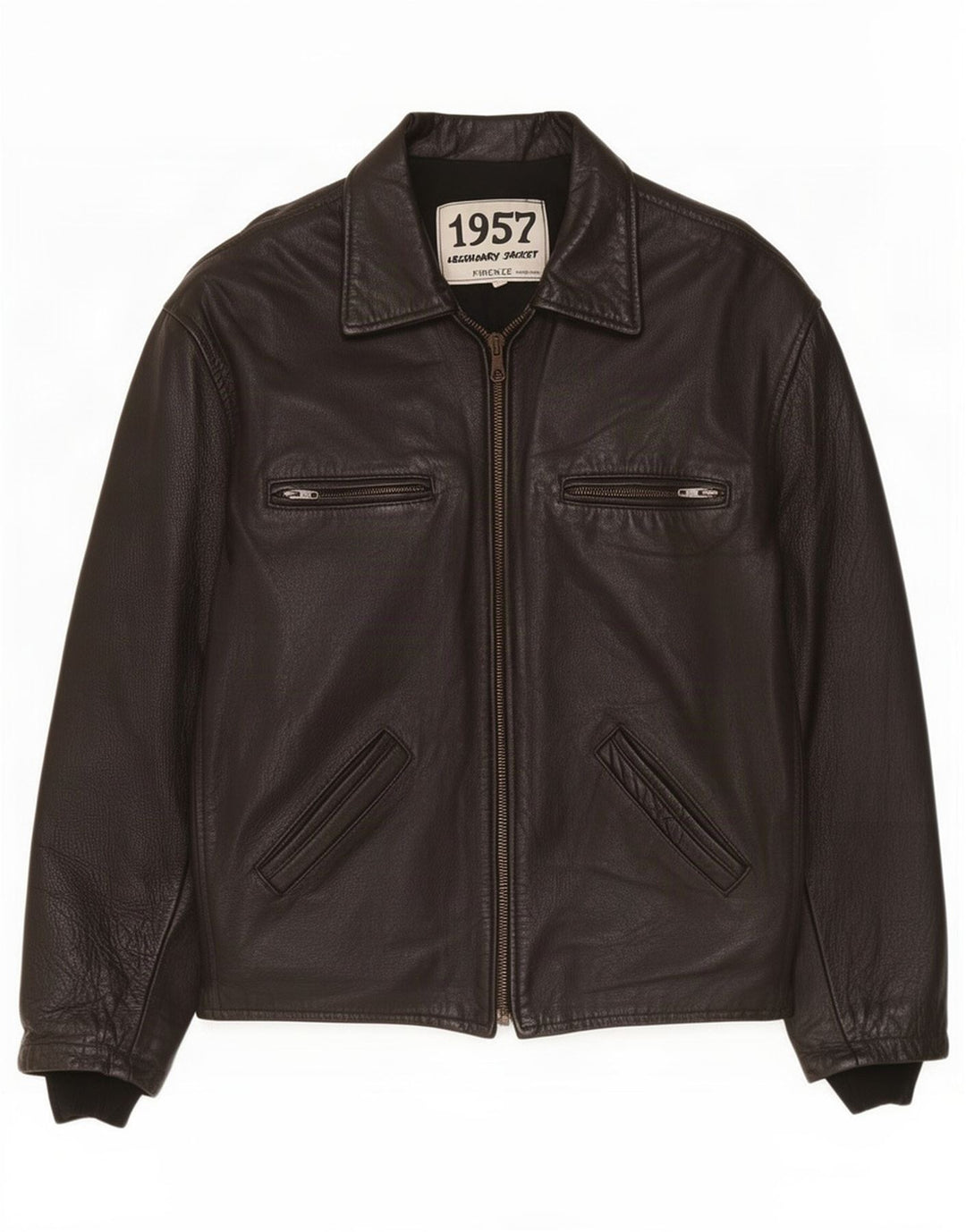 Chaqueta legendaria 1957 Chaqueta de cuero para hombre UK 40 Grande Negro