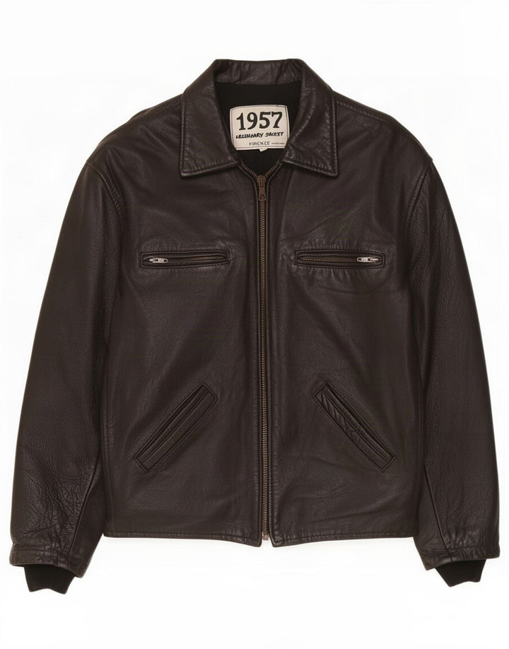 Chaqueta legendaria 1957 Chaqueta de cuero para hombre UK 40 Grande Negro
