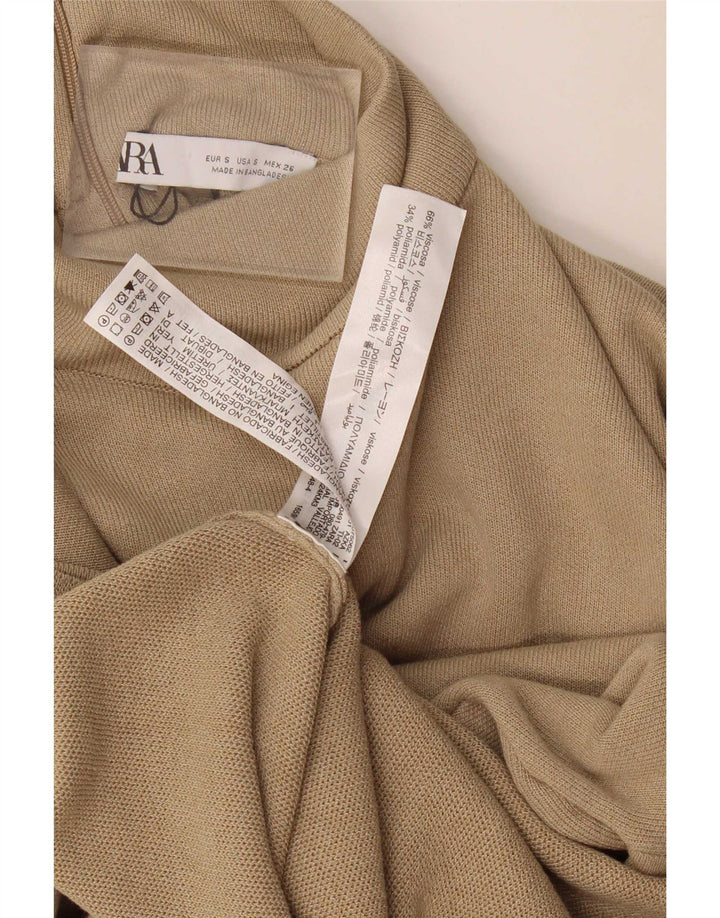 Zara Mujer Cuello Alto Jersey Jersey UK 10 Small Beige Viscosa