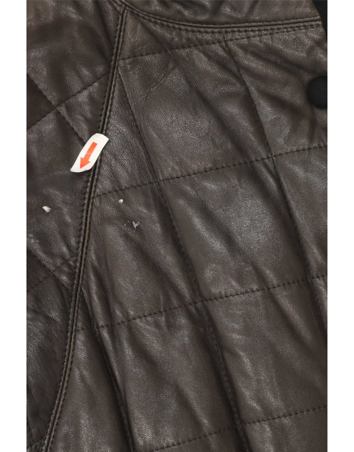 Vintage mujer acolchado cuero abrigo Reino Unido 12 Medio Negro