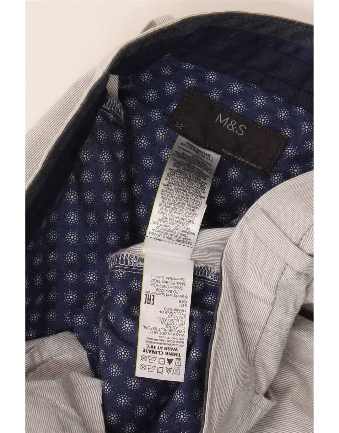 Marks & Spencer Pantalones cortos chinos para hombre W32 Algodón a rayas gris medio