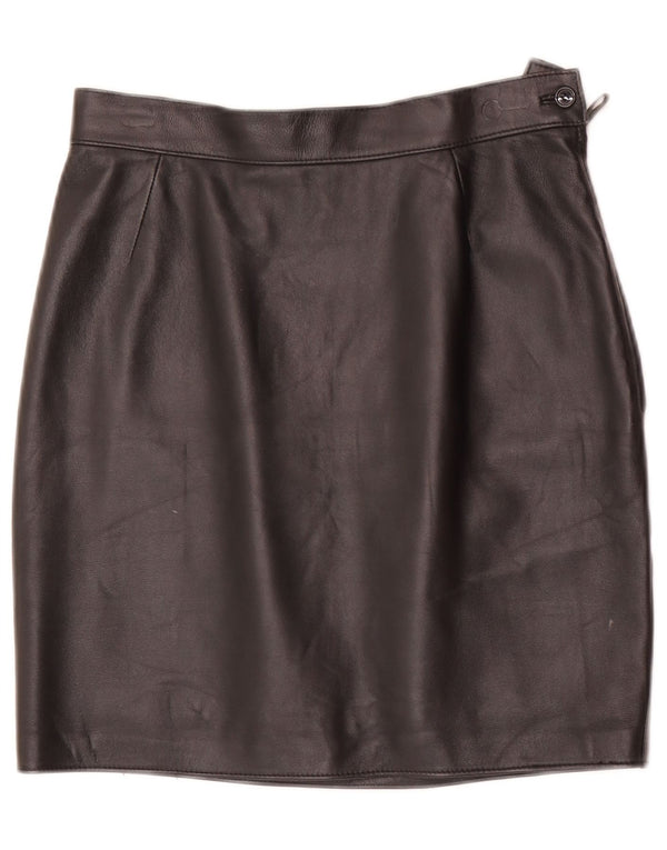 Vintage mujer mini falda de cuero W28 medio negro