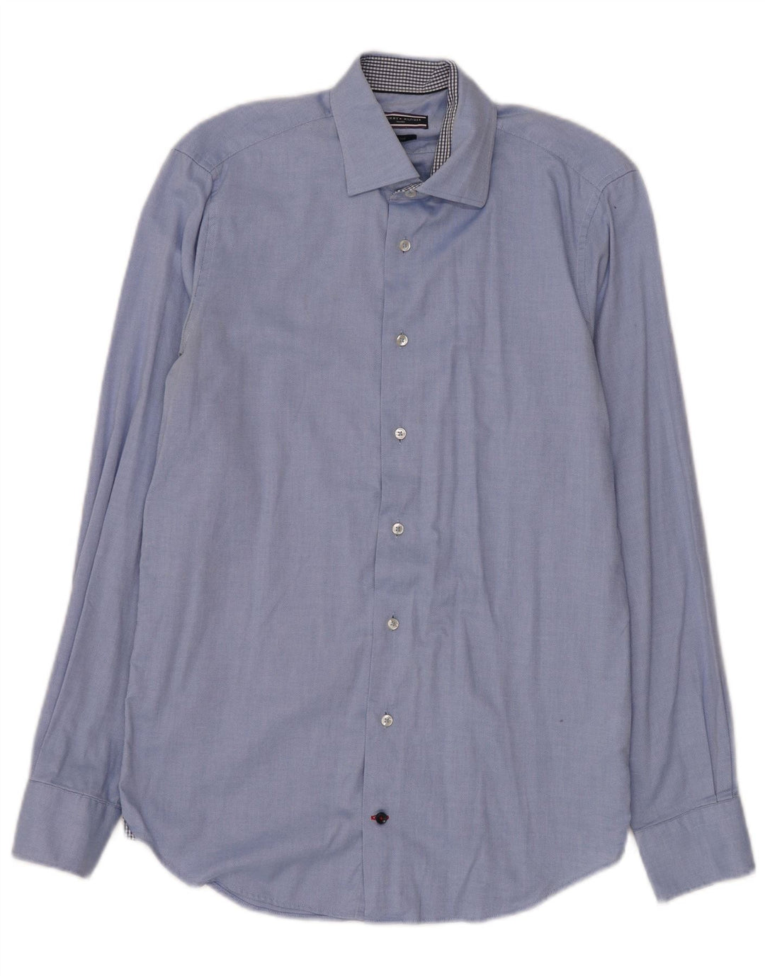 TOMMY HILFIGER Camisa a medida para hombre Talla 37 14 1/2 Pequeña Azul Algodón