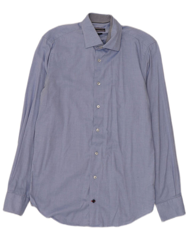 TOMMY HILFIGER Camisa a medida para hombre Talla 37 14 1/2 Pequeña Azul Algodón