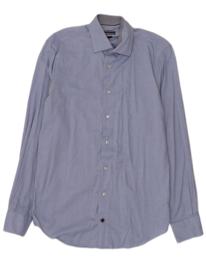 TOMMY HILFIGER Camisa a medida para hombre Talla 37 14 1/2 Pequeña Azul Algodón