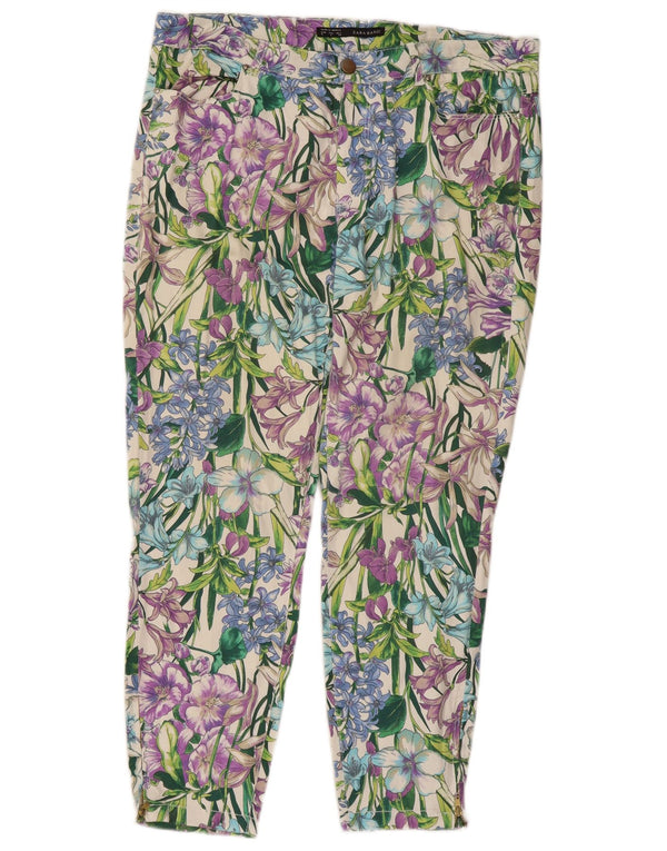 Zara Womens Slim Cropped Trousers Large W30 L25 Multicoloured Floral