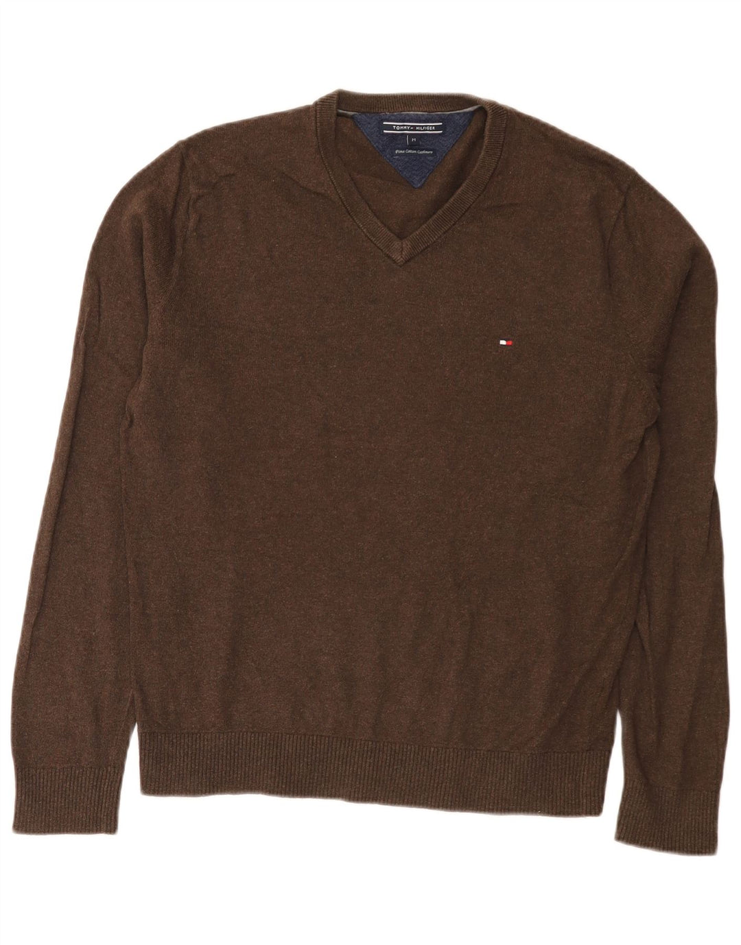 Tommy Hilfiger Jersey con Cuello en V para Hombre de algodón marrón Medio