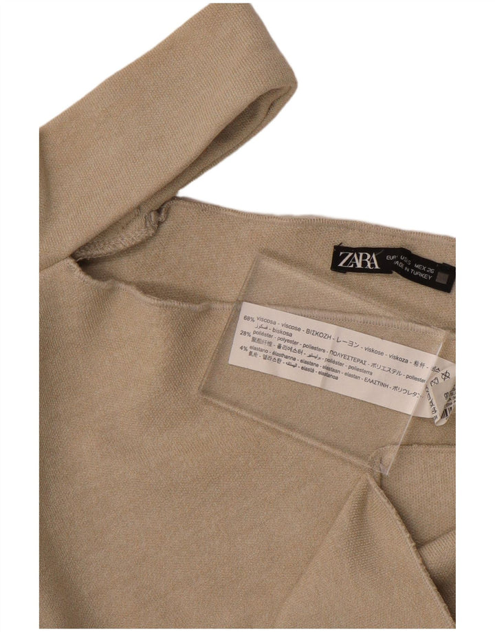 ZARA Womens Crop One Shoulder Top UK 8 Small Beige Viscose