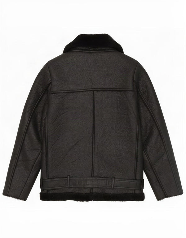 Zara Mujer Chaqueta Sherpa De Piel Sintética UK 6 XS Poliéster Negro