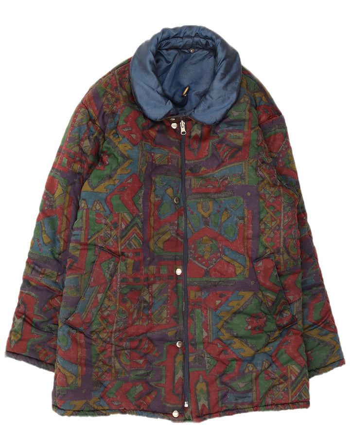 Vintage hombres reversible chaqueta acolchada Reino Unido 40 grande multicolor geométrico