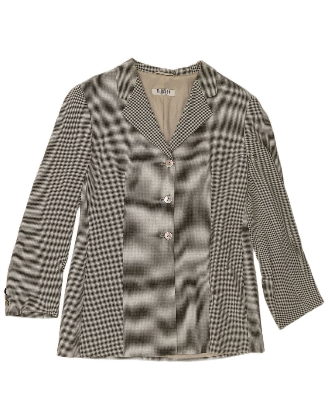 Marella Chaqueta Blazer de 3 Botones para Mujer UK 44 Grande Viscosa de Pata de Gallo Blanca