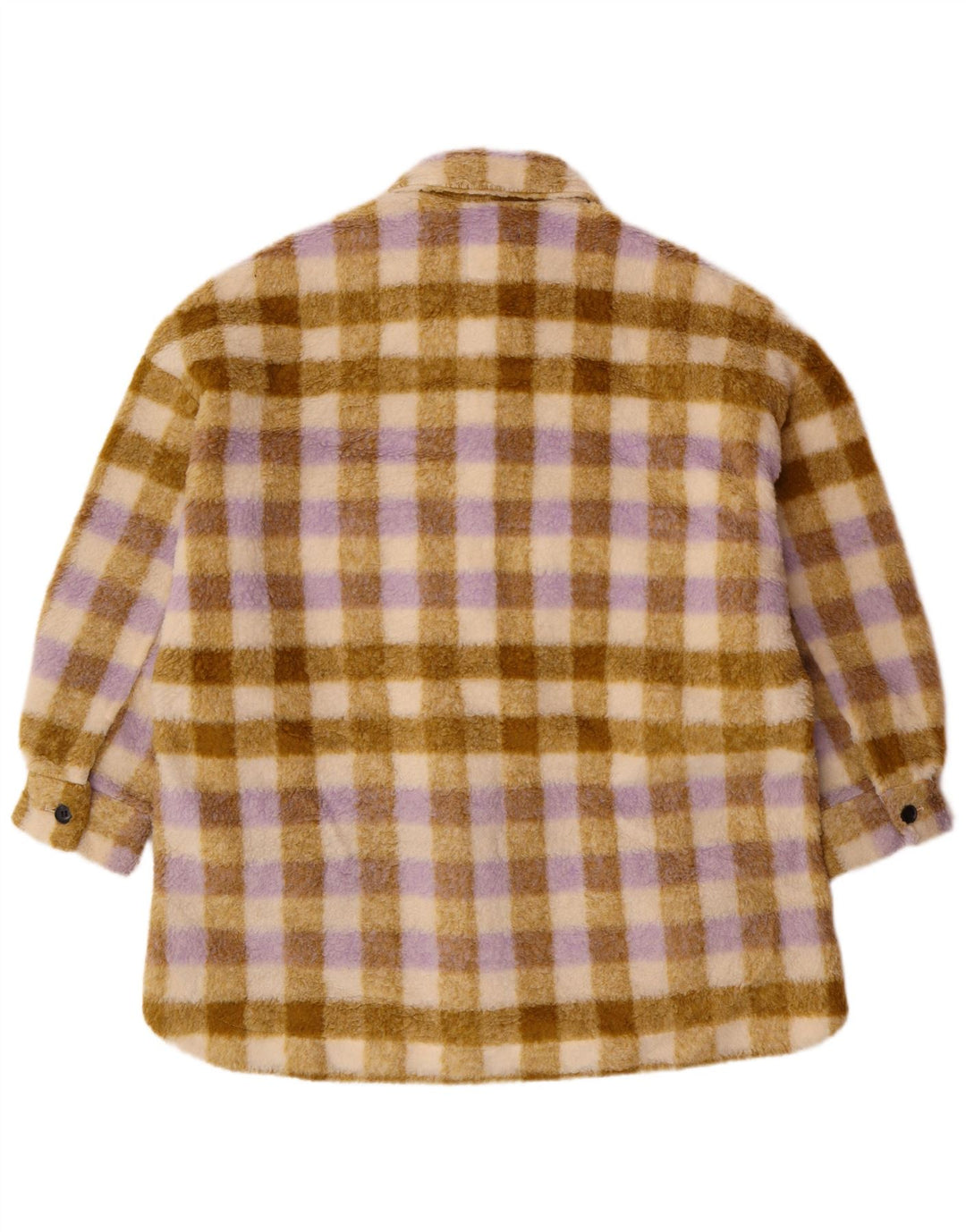 Zara Mujer Chaqueta Polar Extragrande UK 10 Pequeña Poliéster A Cuadros Beige