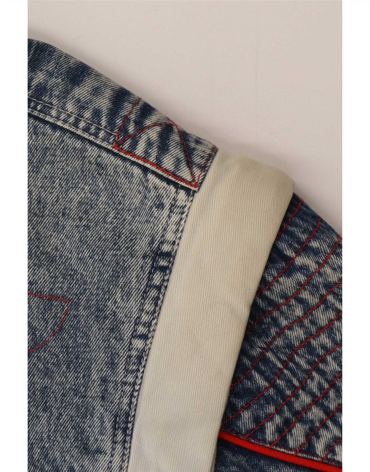 Vintage Hombre Sherpa Denim Chaqueta IT 48/50 Azul Medio Colorblock Algodón
