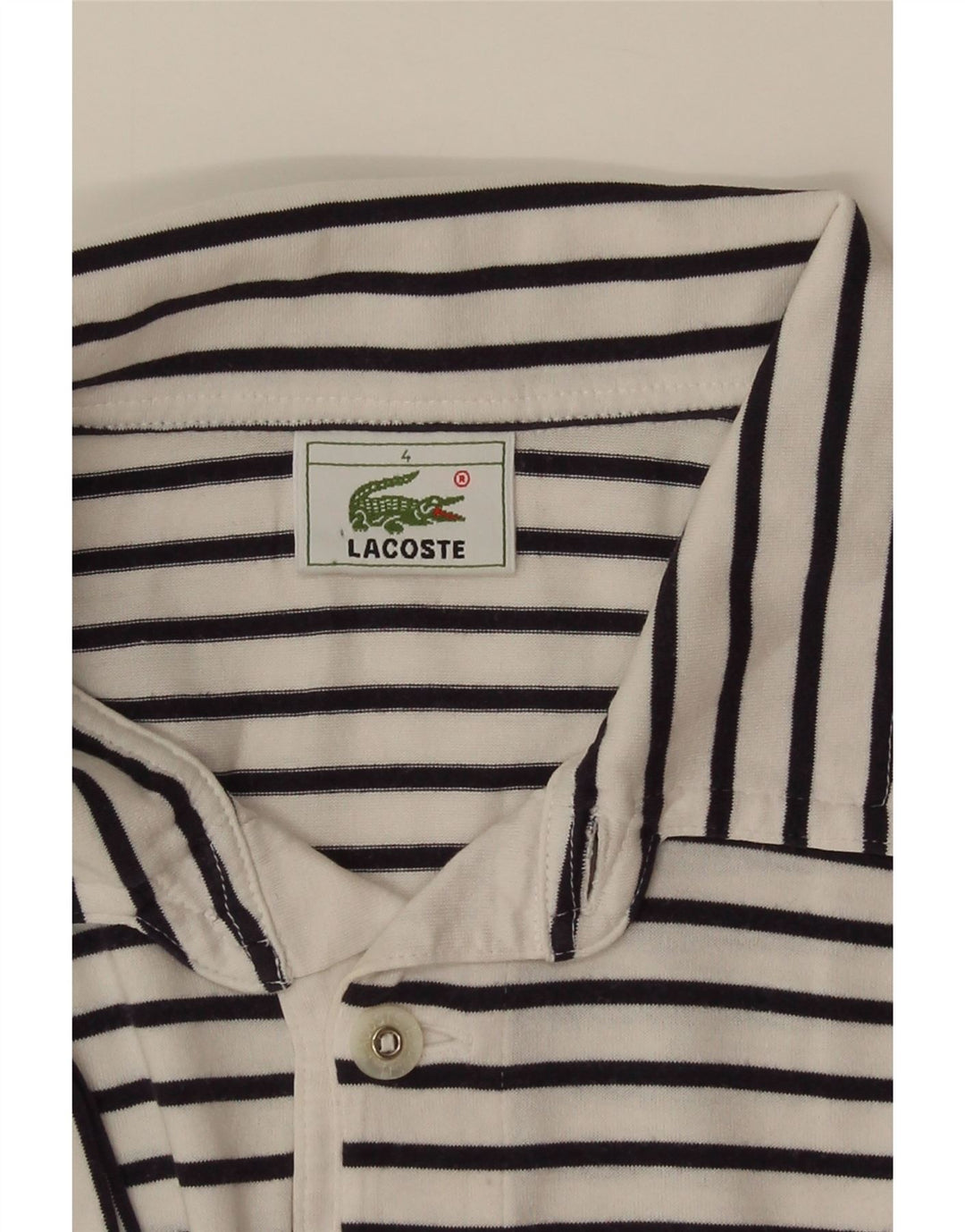 Polo Lacoste para hombre talla 4 mediano blanco a rayas