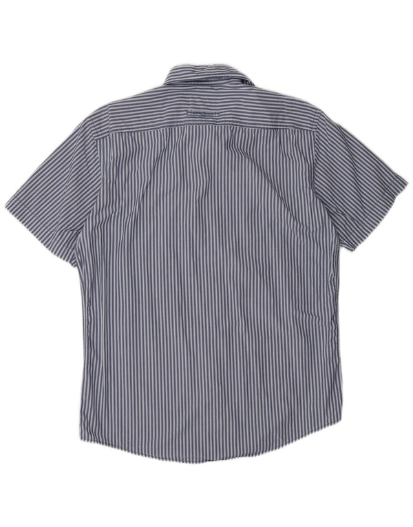 Camisa Camel Active de manga corta para hombre con corte regular y rayas diplomáticas en azul medio