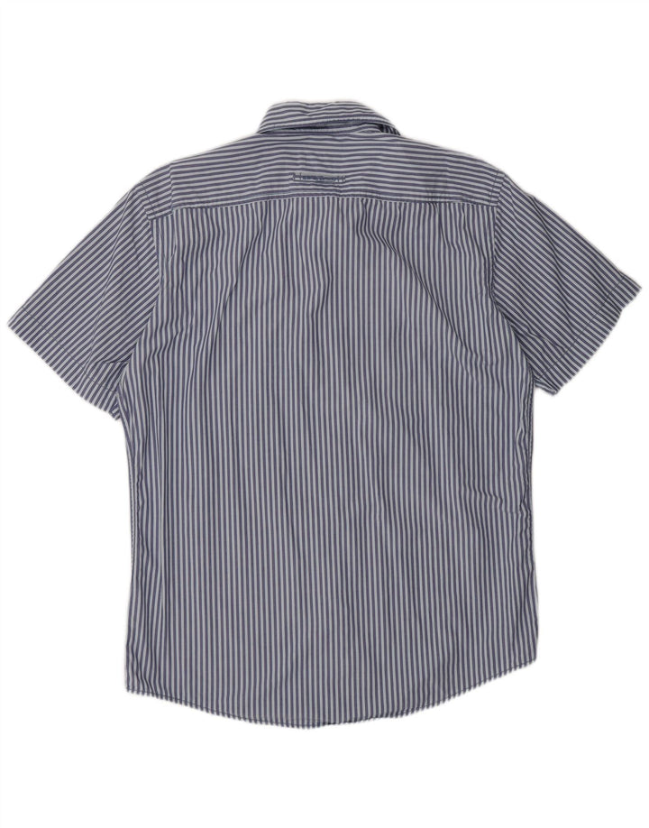 Camisa Camel Active de manga corta para hombre con corte regular y rayas diplomáticas en azul medio