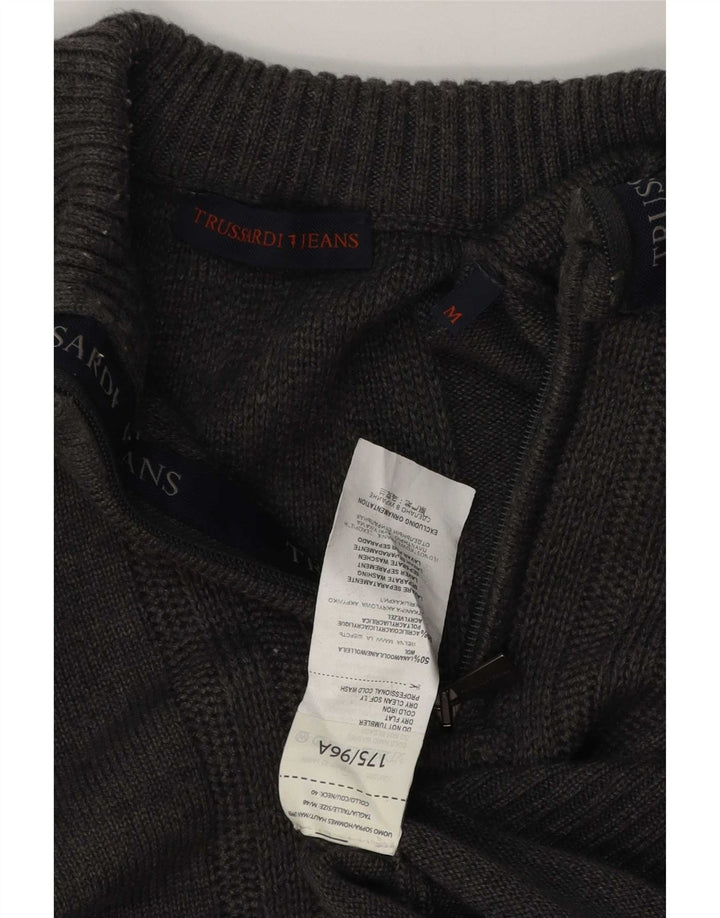 Jersey Hombre Trussardi Jeans Con Cremallera Y Cuello En Lana Gris Medio