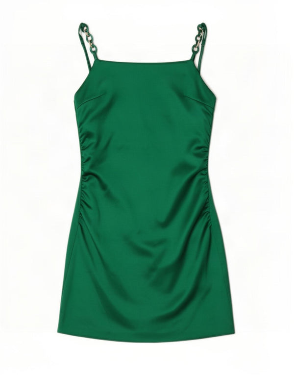 Zara Mujer Vestido Slip UK 8 Pequeño Poliéster Verde