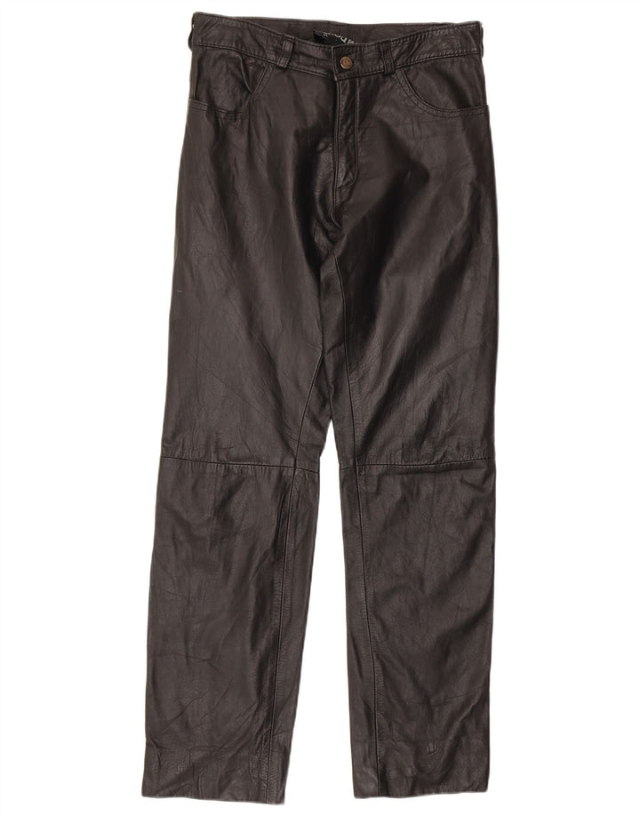 Pantalones de cuero rectos vintage para mujer W30 L29 Negro